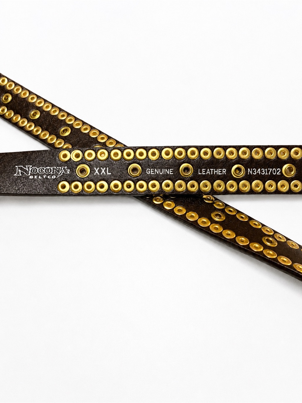 Nocona Western Belt XXL Genuine Leather Gold Studs Rhinestones Ornate Buckle - Picture 4 of 6